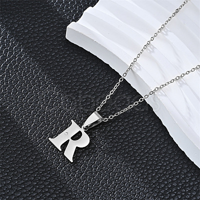 201 Stainless Steel Crystal Rhinestone Initial Pendant Necklaces FS-WG28760-12-1