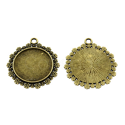 Tibetan Style Alloy Flat Round Pendant Cabochon Settings TIBEP-5353-AB-FF-1
