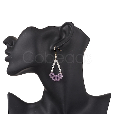 Natural Carnelian & Amethyst & Apatite Arch Dangle Earrings EJEW-TA00742-1