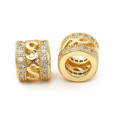 Rack Plating Brass Micro Pave Clear Cubic Zirconia European Beads KK-C010-55-1