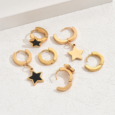 3 Pairs 201 Stainless Steel Acrylic Hoop Earrings for Women BM5587-1