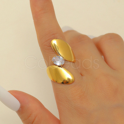 304 Stainless Steel with Cubic Zirconia Cuff Rings for Women FS-WG503C7-11-1