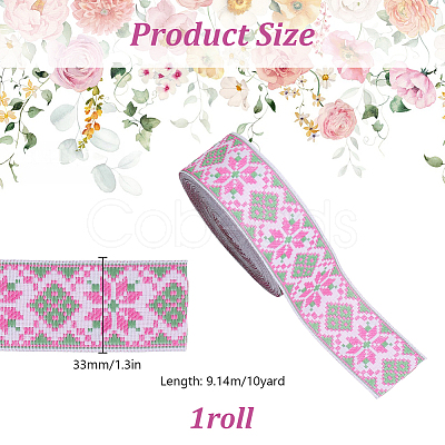 Rhombus Pattern Ethnic Style Embroidery Floral Polyester Ribbons OCOR-WH0070-324C-1
