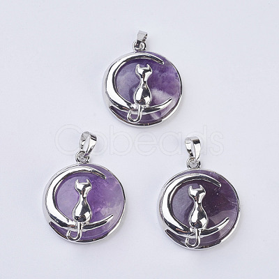 Natural Amethyst Kitten Pendants X-G-K234-D09-1