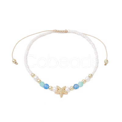 3Pcs Starfish Natural Agate & Amazonite & Shell Pearl Beads Braided Bead Bracelets for Women BJEW-JB12765-1