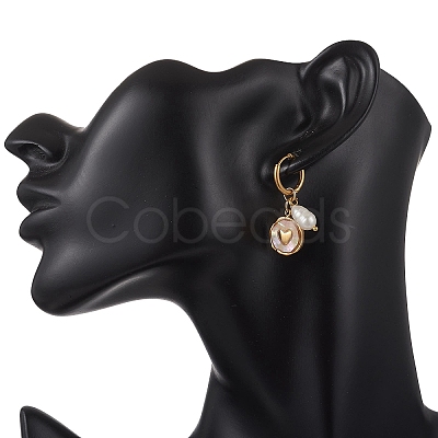 2 Pairs 2 Styles 304 Stainless Steel & Natural Shell Hoop Earrings EJEW-JE06946-1