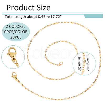 20Pcs 2 Colors 304 Stainless Steel Cable Chain Necklaces Set MAK-NB0001-21-1