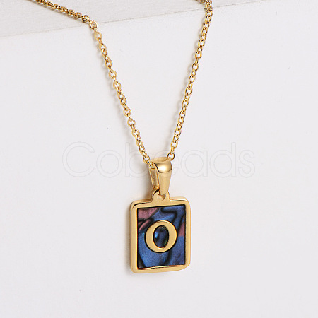 304 Stainless Steel Pave Natural Paua Shell Rectangle Initial Pendant Necklaces for Women FS-WG38E89-15-1