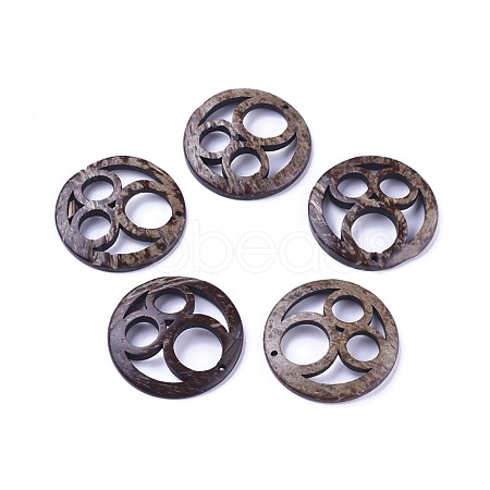 Coffee Color Flat Round Coconut Pendants X-COCO-I002-011-1