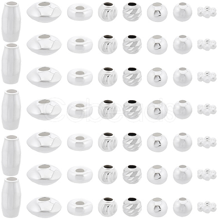 80Pcs 8 Styles 925 Sterling Silver Beads STER-BBC0008-87-1