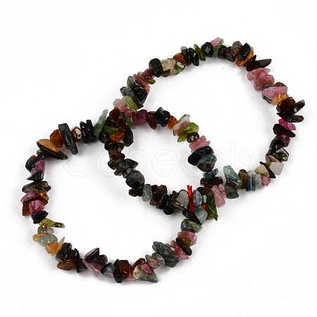 Unisex Chip Natural Multicolor Tourmaline Beaded Stretch Bracelets BJEW-S143-56-1