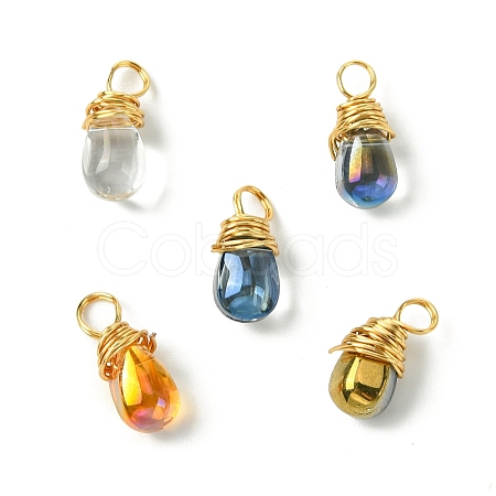 Wire Wrapped Electroplate Glass Pendant PALLOY-JF02469-1