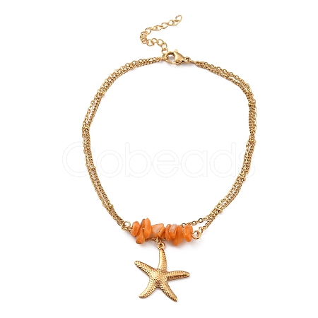 Dyed Natural Shell Chips Charms Anklet AJEW-G049-01G-01-1