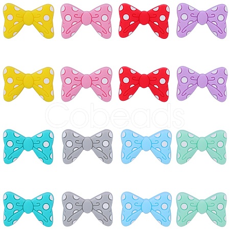 16Pcs 8 Colors Bowknot Silicone Focal Beads SIL-SZ0001-37-1