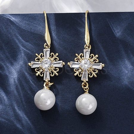 Brass Micro Pave Clear Cubic Zirconia Dangle Stud Earrings EJEW-F362-08G-1