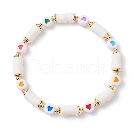Heart Pattern Heishi Beads Stretch Bracelet for Women BJEW-JB07216-1