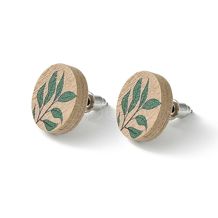 Poplar Wood Stud Earrings EJEW-G376-01C-1