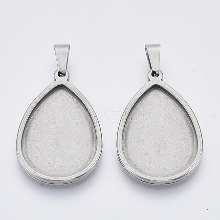Tarnish Resistant 201 Stainless Steel Pendant Cabochon Settings X-STAS-R101-01-1