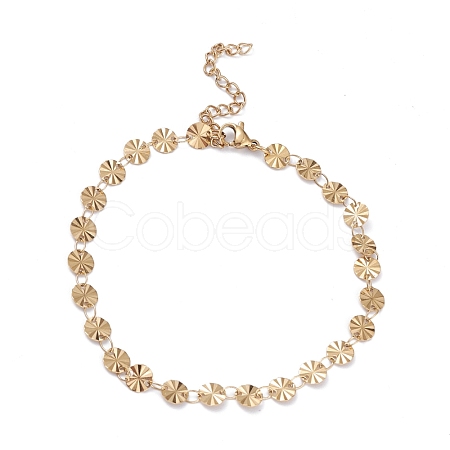 PVD Vacuum Plating 304 Stainless Steel Flat Round Link Chain Bracelets BJEW-I295-05B-G-1