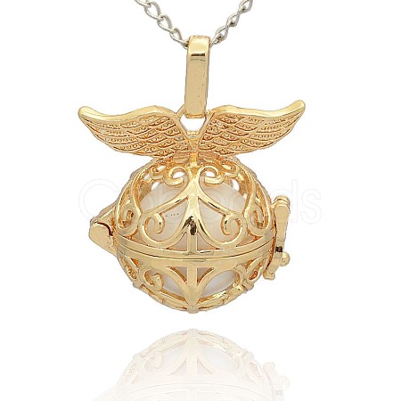Golden Tone Brass Hollow Round Cage Pendants KK-J237-07G-1