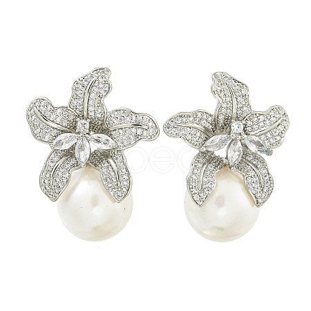 Rack Plating Brass Micro Pave Clear Cubic Zirconia Stud Earrings EJEW-H014-12P-1
