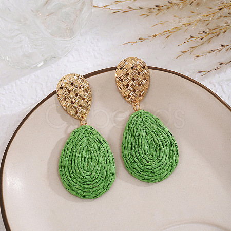 Bohemian Style Raffia & Iron Dangle Stud Earrings FS-WGF5ABF-03-1