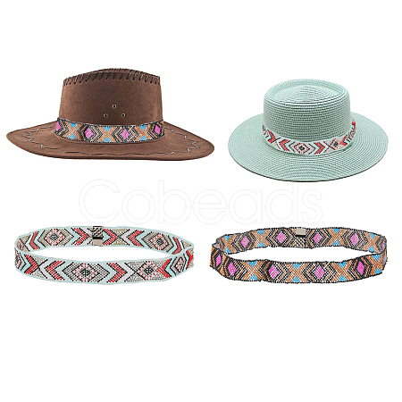 CHGCRAFT 2pcs 2 style Jute Braided & Plastic Hat Belt Sets FIND-CA0008-49-1