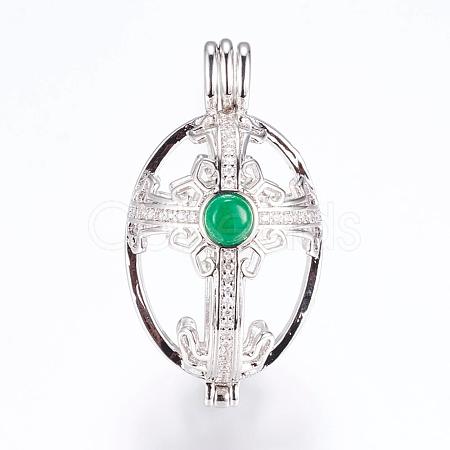 Brass Micro Pave Cubic Zirconia Locket Pendants ZIRC-G116-01C-1