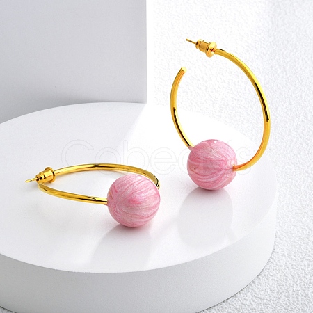 Round Brass Enamel Hoop Earrings for Women EJEW-Q391-35G-02-1