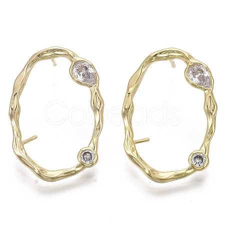 Brass Micro Pave Clear Cubic Zirconia Stud Earring Findings KK-R130-038-NF-1
