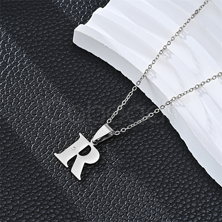 201 Stainless Steel Crystal Rhinestone Initial Pendant Necklaces FS-WG28760-12-1