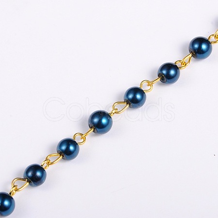 Handmade Round Glass Pearl Beads Chains for Necklaces Bracelets Making AJEW-JB00036-06-1
