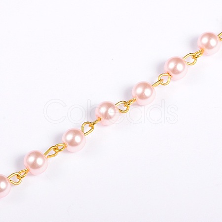 Handmade Round Glass Pearl Beads Chains for Necklaces Bracelets Making AJEW-JB00036-04-1