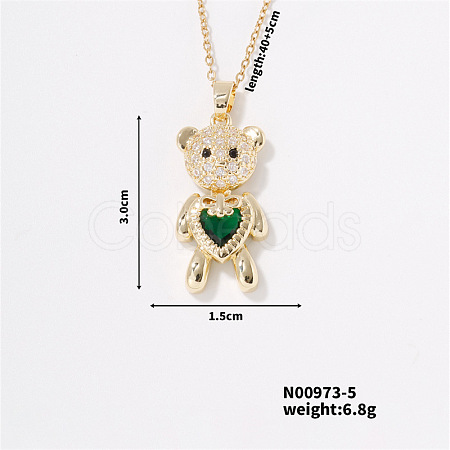 Fashionable Brass Pave Emerald Rhinestone Cable Chain Heart Bear Pendant Necklaces for Women XK4018-5-1