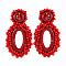 Rhinestone Braided Ear Studs for Women, Oval, Bohemian Style, Red, 70x43mm