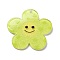 Acrylic Pendants, with Glitter Power, Flower with Smiling Face, Green Yellow, 38x39x2mm, Hole: 2.2mm