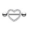 Titanium Steel Micro Pave Cubic Zirconia Nipple Rings, Nipple Piercing Pin, Heart, Clear, 16mm, Pin: 1.6mm, Head: 5mm