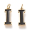 Brass Enamel Pendants, with Jump Ring, Long-Lasting Plated, Real 18K Gold Plated, Letter.I, Black, Letter.I, I: 18x6.5x1.8mm, Jump Rings: Inner Diameter: 3mm