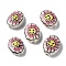 Handmade Porcelain Beads, Famille Rose Porcelain, Oval with Flower, Pale Violet Red, 19x14~16x5~6mm, Hole: 1.2mm