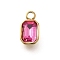 304 Stainless Steel Pendants, with Rhinestone, Real 18K Gold Plated, Ion Platint(IP), Rectangle, Rose, 10.5x5.5x3.5mm, Hole: 1.8mm