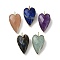 Natural Mixed Stone Pendants, Faceted Heart Charms, with Golden Plated Brass Edge Loops, 22.5x13x7.5mm, Hole: 3mm