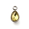 304 Stainless Steel Pendants, with Rhinestone, Stainless Steel Color, Teardrop, Citrine, 10.5x5.5x0.5mm, Hole: 1.8mm