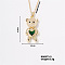 Fashionable Brass Pave Emerald Rhinestone Cable Chain Heart Bear Pendant Necklaces for Women, Golden, 15.75 inch(400mm)