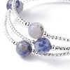 Natural Blue Spot Jasper Round Beaded Wrap Bangle BJEW-TA00034-01-5