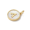 Brass Pave Natural Shell Flat Round with Letter A~Z Charms KK-Z115-13G-3
