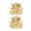 Rack Plating Brass Clear & Black Cubic Zirconia Bear Connector Charms KK-C084-15A-G-1