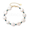 Natural Baroque Pearl Keshi Pearl & Dyed Natural Malaysia Jade & Brass Beaded Bracelets for Women BJEW-JB13793-2