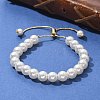 Shell Pearl Beaded Slider Bracelet with Brass Snake Chain BJEW-B066-01B-02-4