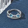 Adjustable Bowknot Shape Brass & Light Blue Cubic Zirconia Finger Rings CU-CBA7E55-07P-2