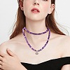 Natural Weathered Agate Round Beaded Wrap Bracelet with Alloy Ohm/Aum Lotus AJEW-PH00503-01-7